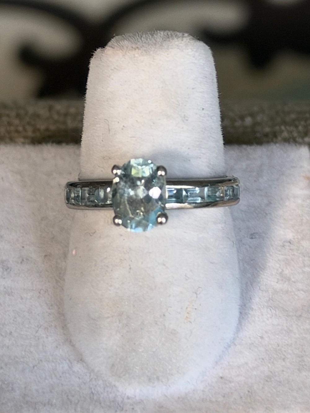 Ice Blue Tourmaline Sterling Silver Statement Ring - Art Deco Eternity Baguettes